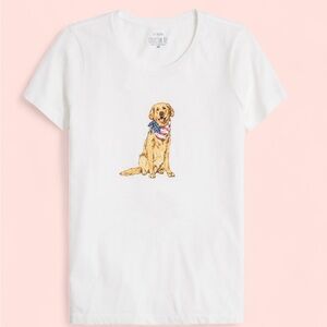 J. Crew White Short Sleeve Tee with Golden Retriever Design